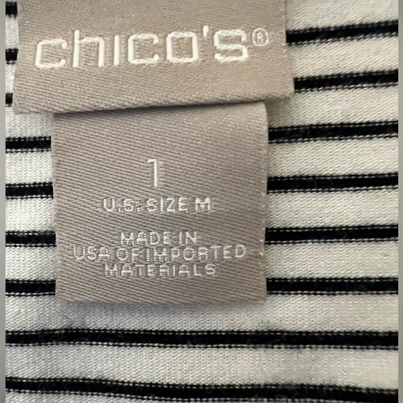 CHICO’S RELAXED FIT-SCOOP NECK-3/4SLEEVE TOP. SIZE 1 (MED) BLACK AND WHITE - Picture 5 of 8